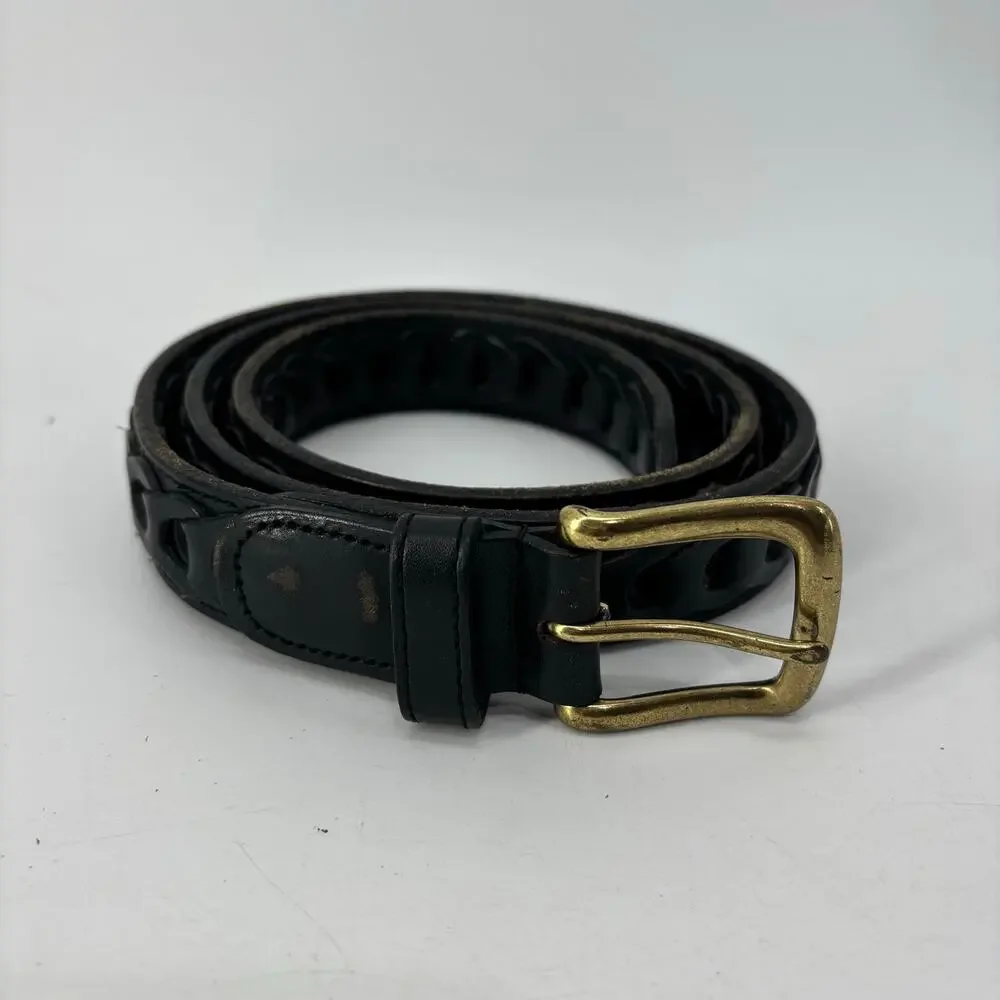 Men's Black Size 38 Genuine Leather Belt Casual Links Gold Buckle